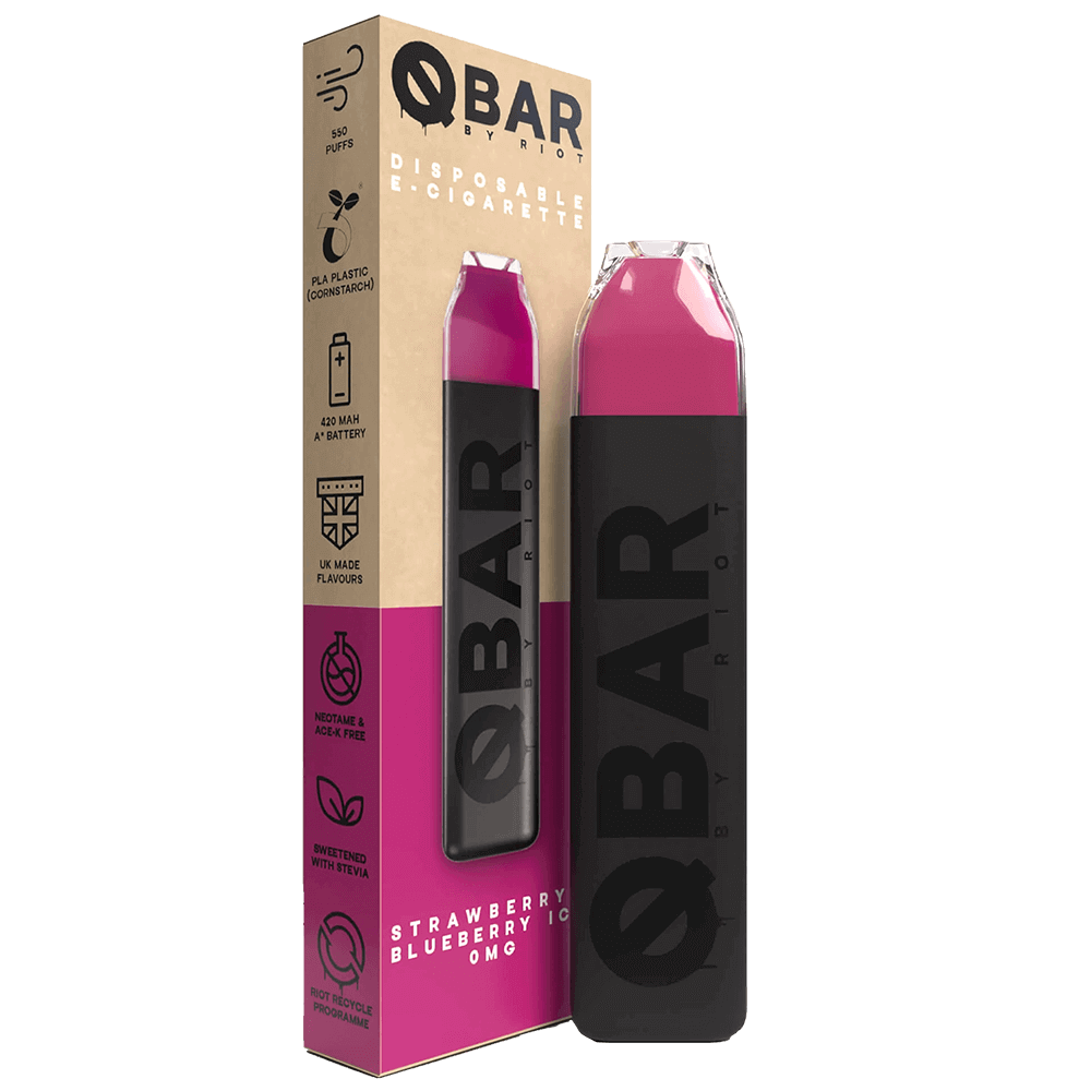 Riot Squad Q Bar Disposable Vape Device - Strawberry & Blueberry Ice - 0mg
