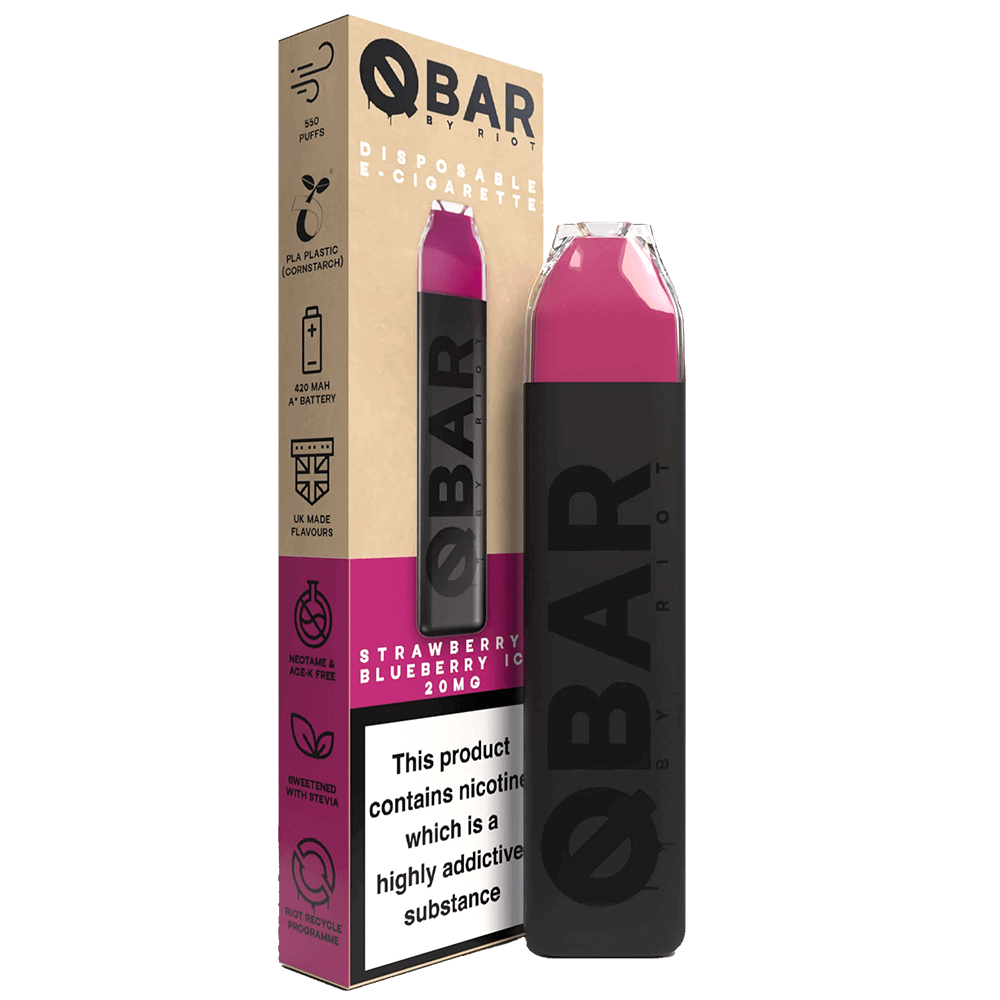 Riot Squad Q Bar Disposable Vape Device - Strawberry & Blueberry Ice - 20mg